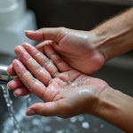 Person washing hands thoroughly under running water