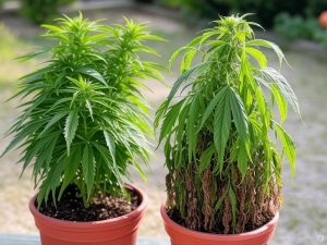 Flourishing and wilting plants representing cannabis effects