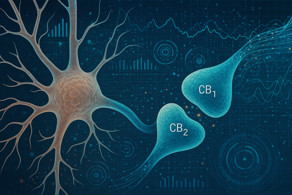 Graphic of the endocannabinoid system with digital data overlay