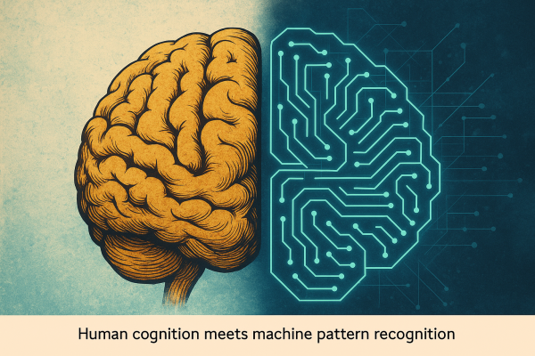 Human and AI brain illustration symbolizing collaboration