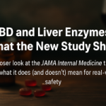 Foggy blue-and-green header image with the title "CBD and Liver Enzymes: The Real Story" overlaid in clean serif font.