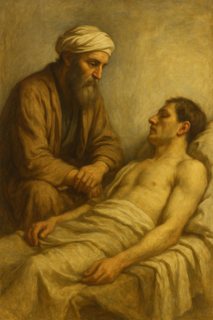 ancient physician observing patient