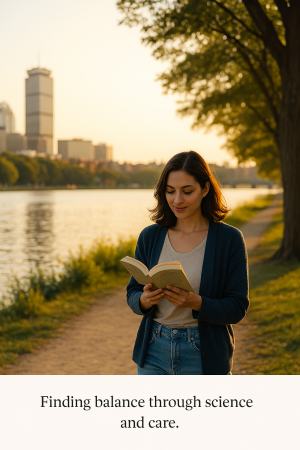 Boston resident enjoying a calm moment on the Charles River after receiving care from CED Clinic.