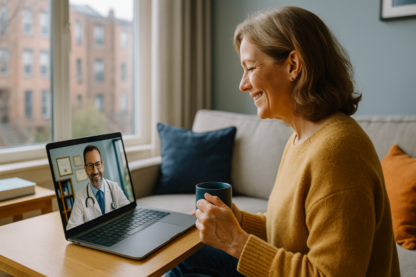 Boston patient connecting with Dr. Ben Caplan through a virtual telehealth visit