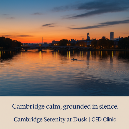 The Charles River at dusk viewed from Cambridge, symbolizing balance and wellness.