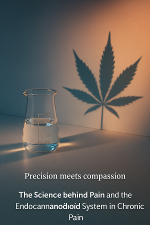 Laboratory scene symbolizing the science of cannabis and the endocannabinoid system in chronic pain relief