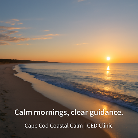 Cape Cod shoreline at sunrise representing balance and well-being