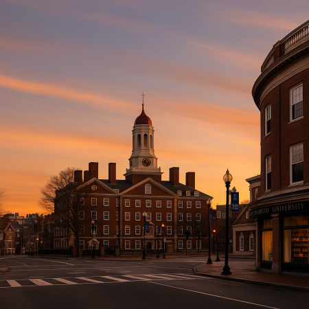 Harvard Square at sunrise representing community and academic wellness