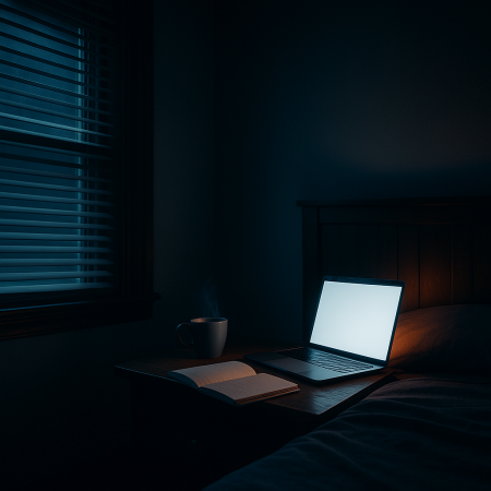 Late-night calm in a Massachusetts bedroom symbolizing the stillness and overthinking that accompany anxiety.