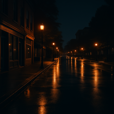 A reflective Massachusetts street after rain symbolizing calm and recovery following emotional strain.
