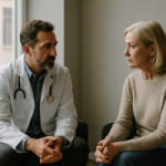 physician and patient sitting in quiet conversation