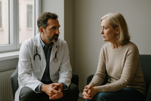 physician and patient sitting in quiet conversation