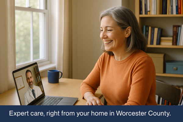 Worcester patient connecting with Dr. Ben Caplan via telehealth consultation