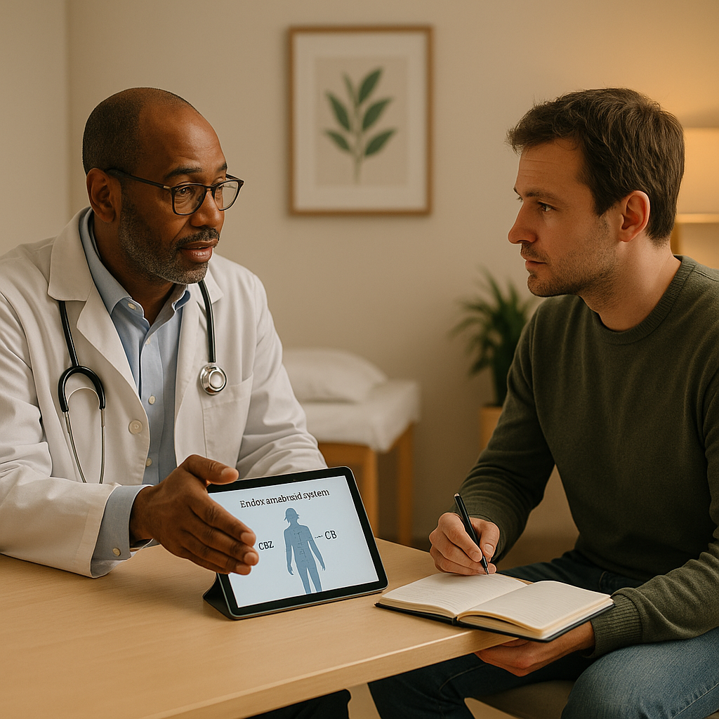 Medical Cannabis at a Crossroads 3 physician and patient talking about cannabis dosing in a calm clinic room