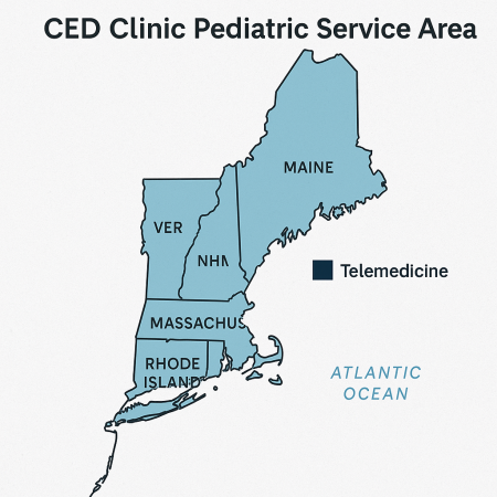 Map of CED Clinic pediatric Service Area