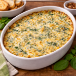 Creamy cannabis infused spinach artichoke dip fresh from oven