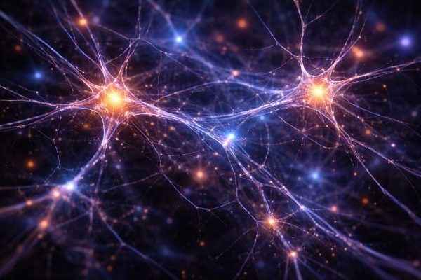 Human neural network visualization showing emergent consciousness and brain connectivity