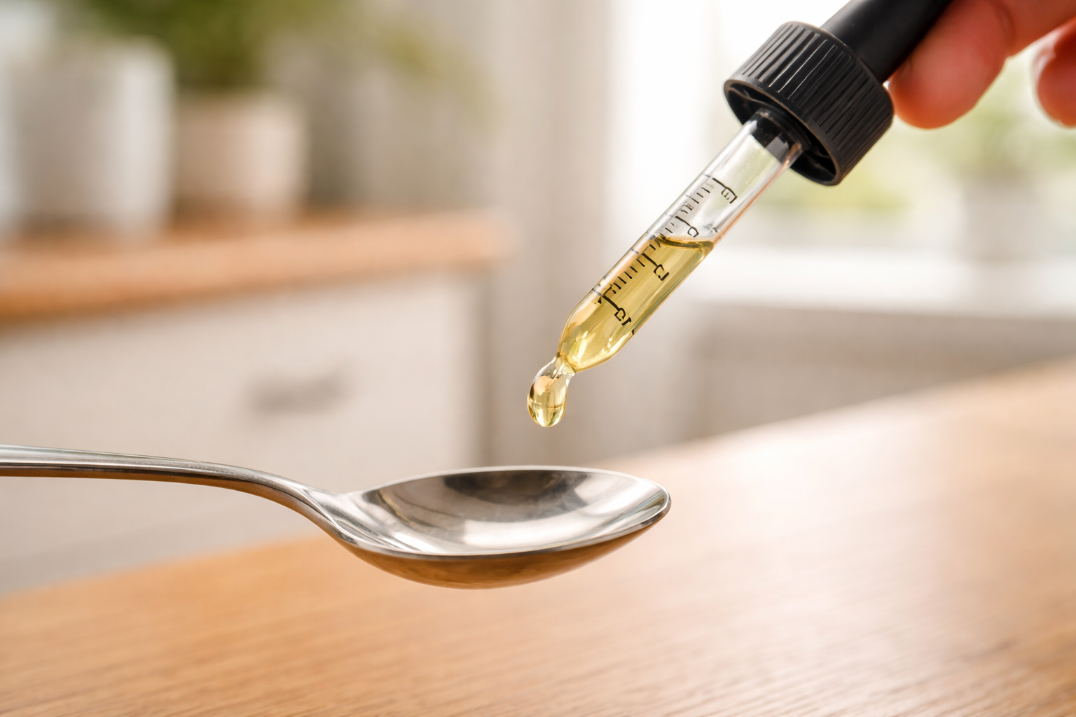 Measured dropper dose to represent microdosing and careful titration.