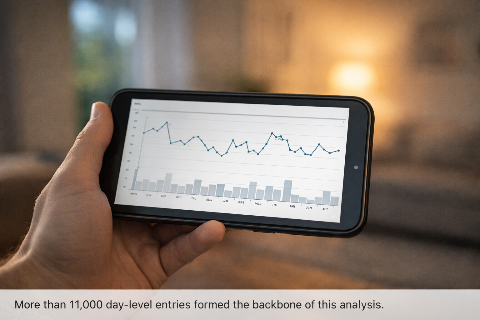 Smartphone showing daily anxiety tracking graph over 45 days
