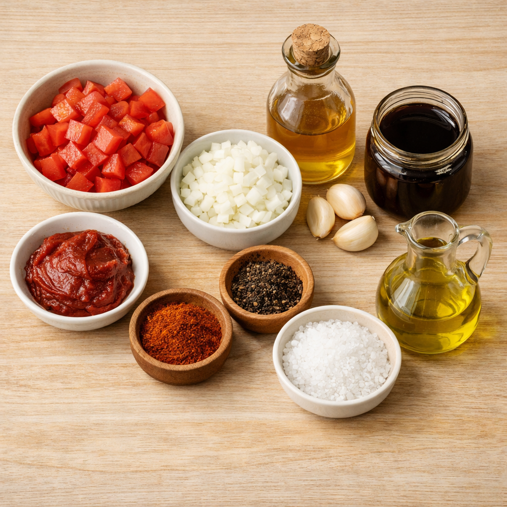 Ingredients for cannabis-infused barbecue sauce on a wooden counter