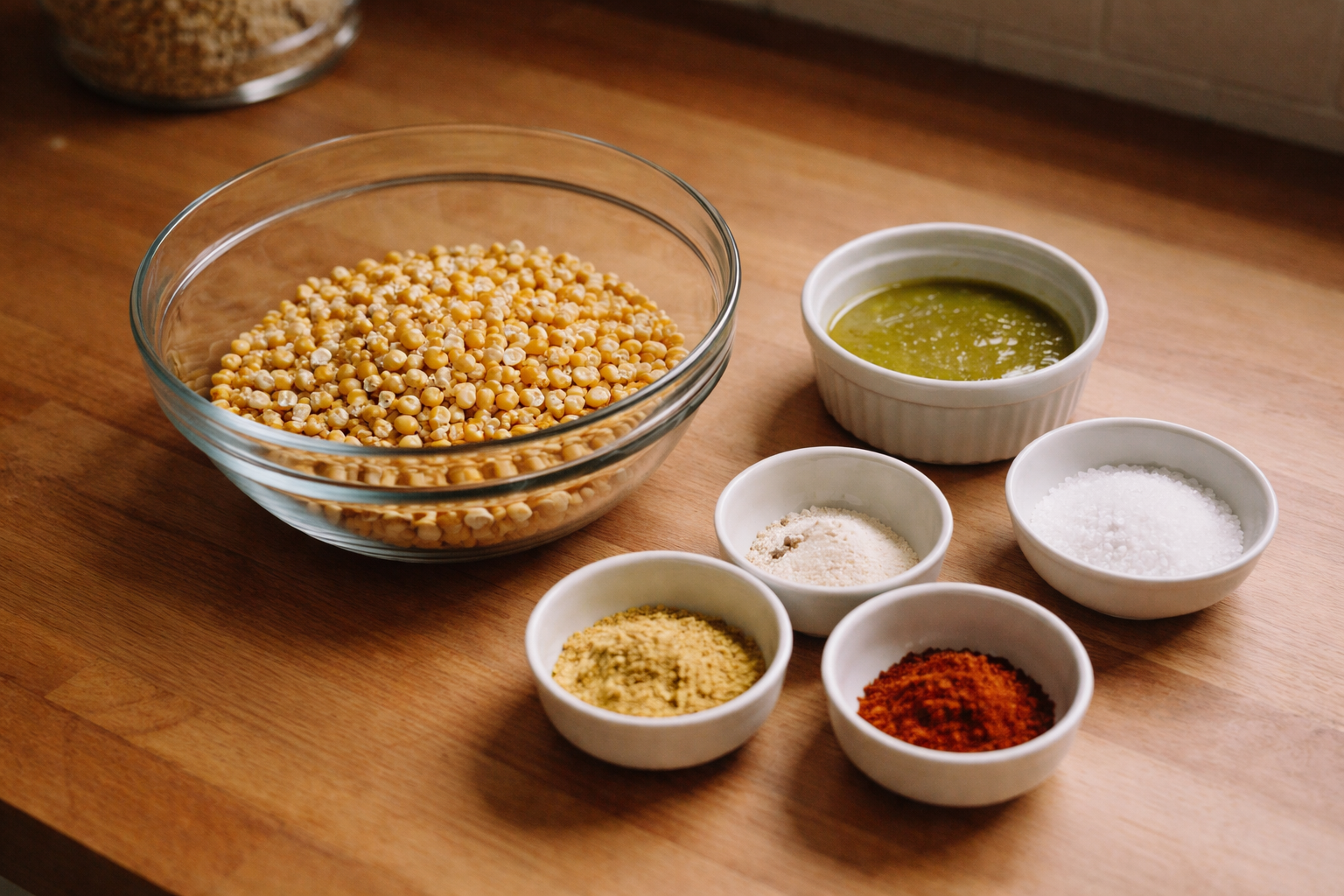 Ingredients for cannabis popcorn including popcorn kernels, infused butter or oil, and salt