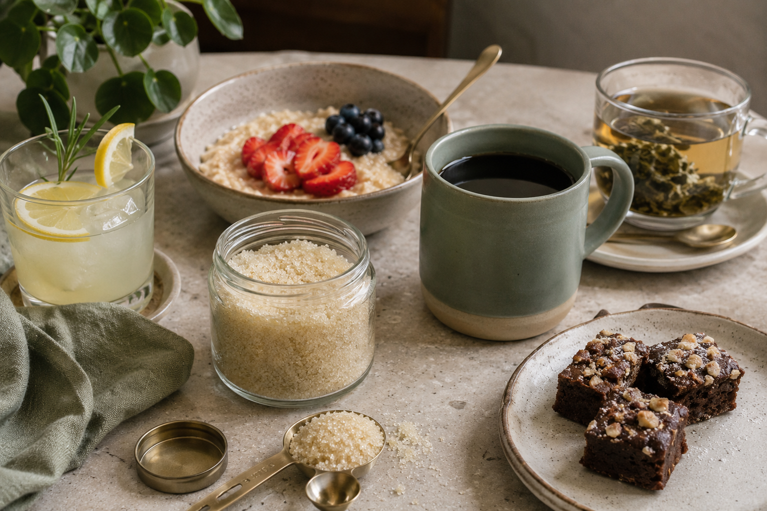 Concentrate cannabis sugar served with coffee tea and dessert