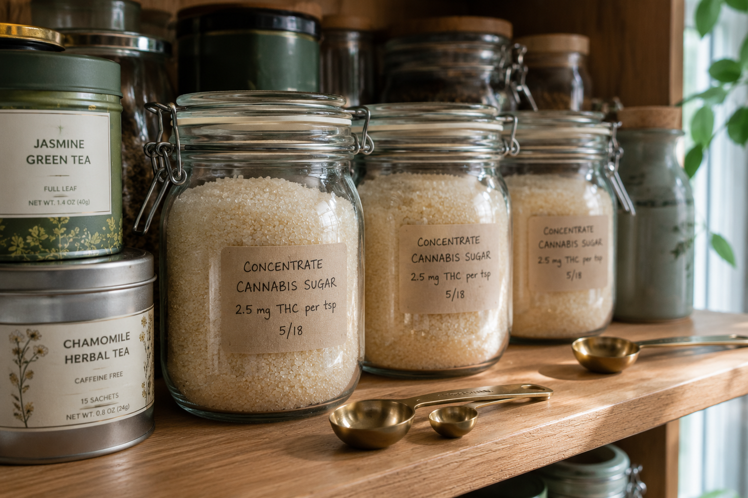 Stored concentrate cannabis sugar in airtight glass jars