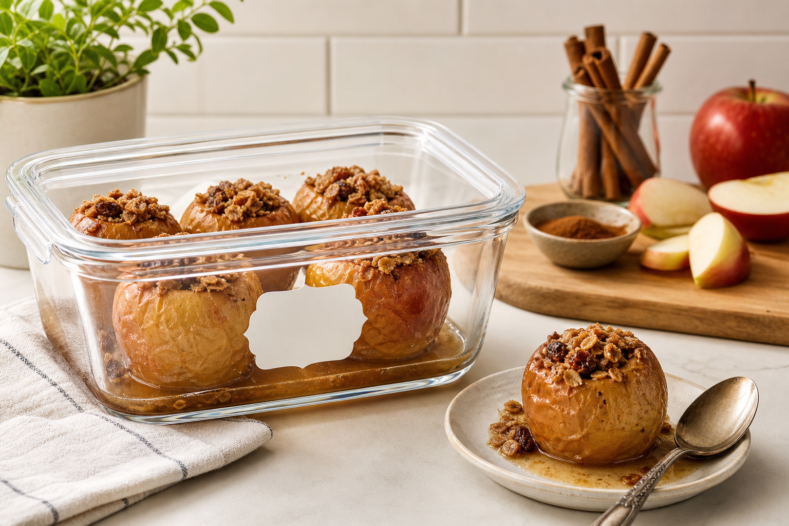 Cannabis-Infused Baked Apples stored in a clearly labeled container