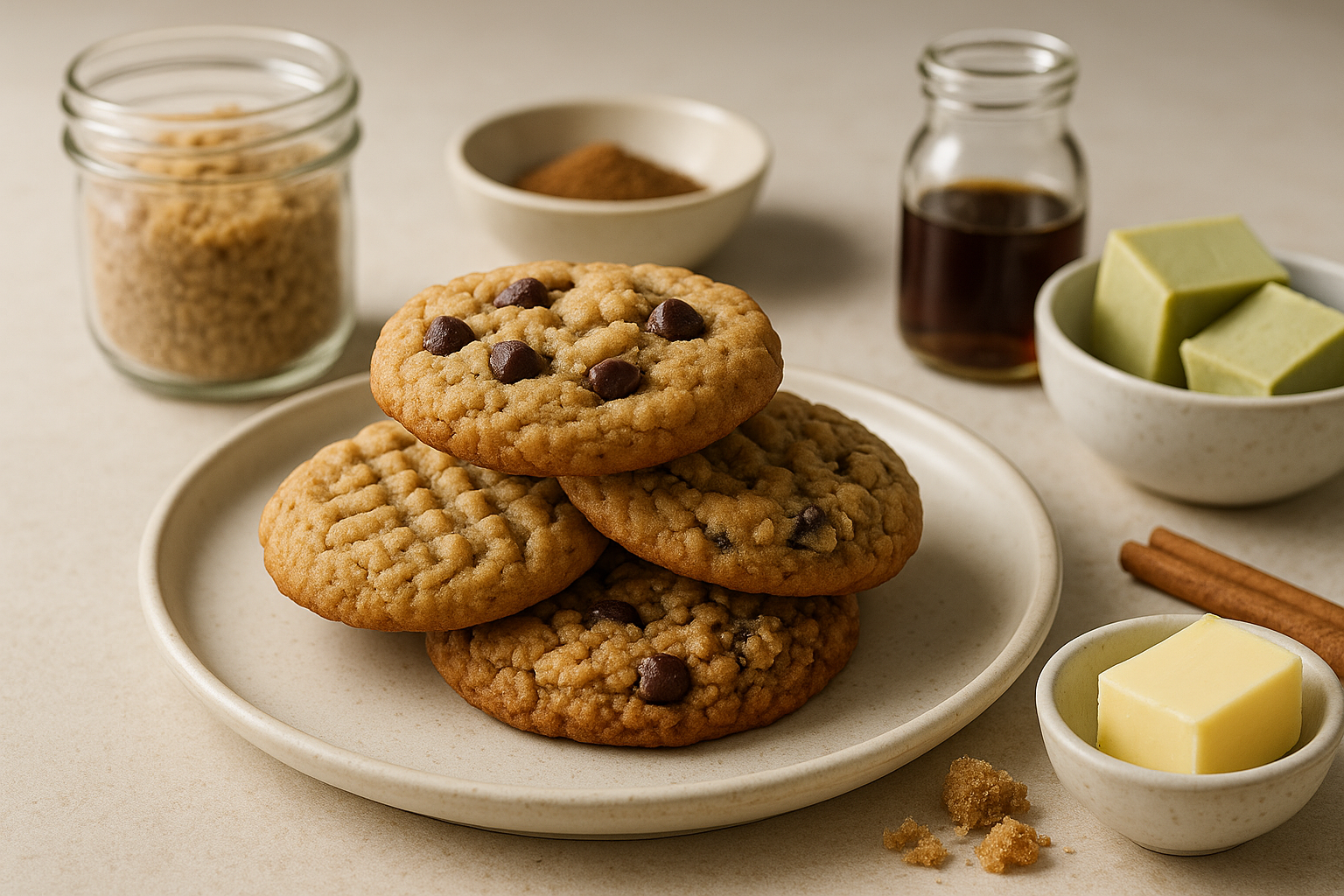 Cannabis cookies including chocolate chip, peanut butter, and oatmeal cookies arranged on a plate