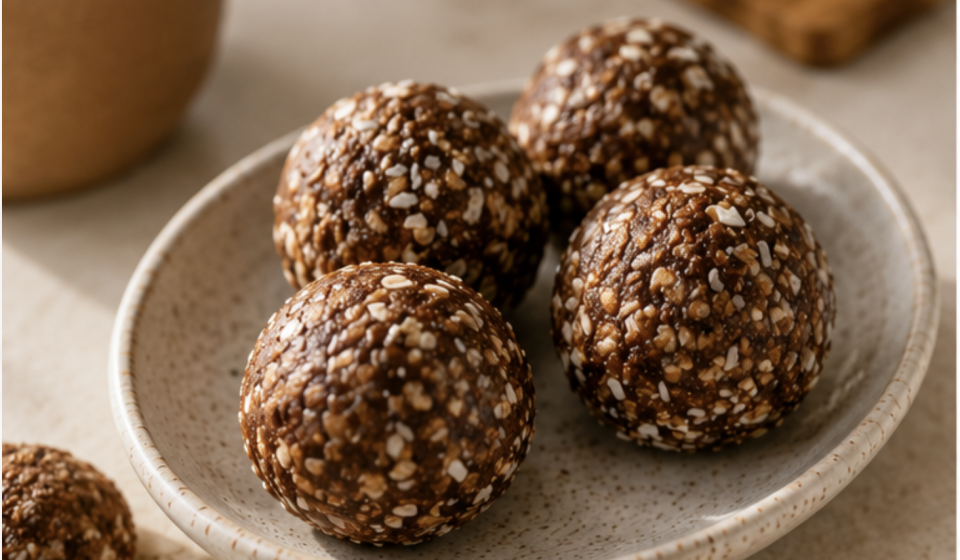 cannabis energy balls finished recipe styled as the emotional anchor with warm editorial food photography