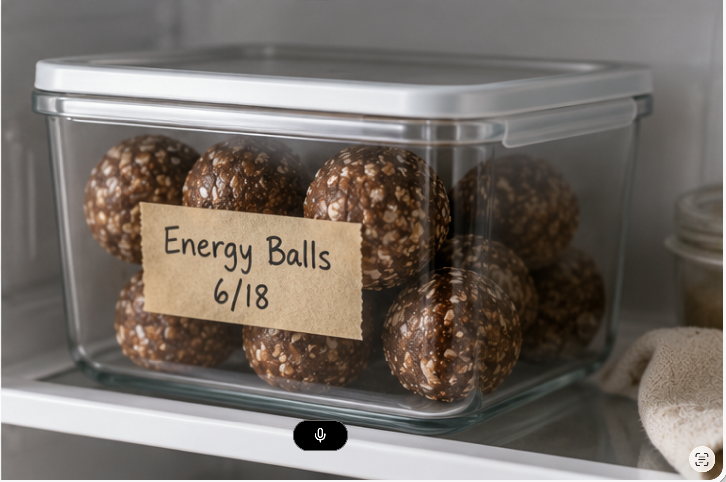 Cannabis energy balls stored in a clearly labeled container for responsible refrigeration and serving