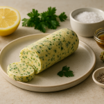 medicated garlic butter finished recipe styled as the emotional anchor with warm editorial food photography