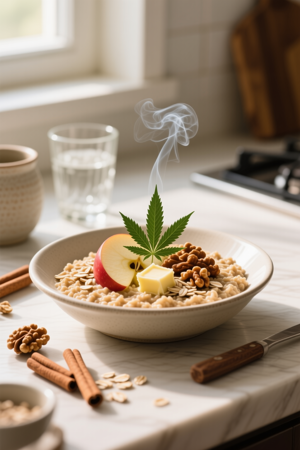 Finished Cannabis-Infused Hearty Apple Cinnamon Oatmeal divided into clear servings