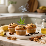 cannabis banana nut muffins finished recipe styled as the emotional anchor with warm editorial food photography
