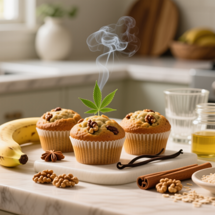 cannabis banana nut muffins finished recipe styled as the emotional anchor with warm editorial food photography