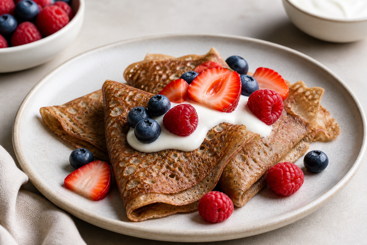 Finished cannabis buckwheat berry crepes divided into clear servings