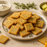cannabis cheddar herb crackers finished recipe styled as the emotional anchor with warm editorial food photography