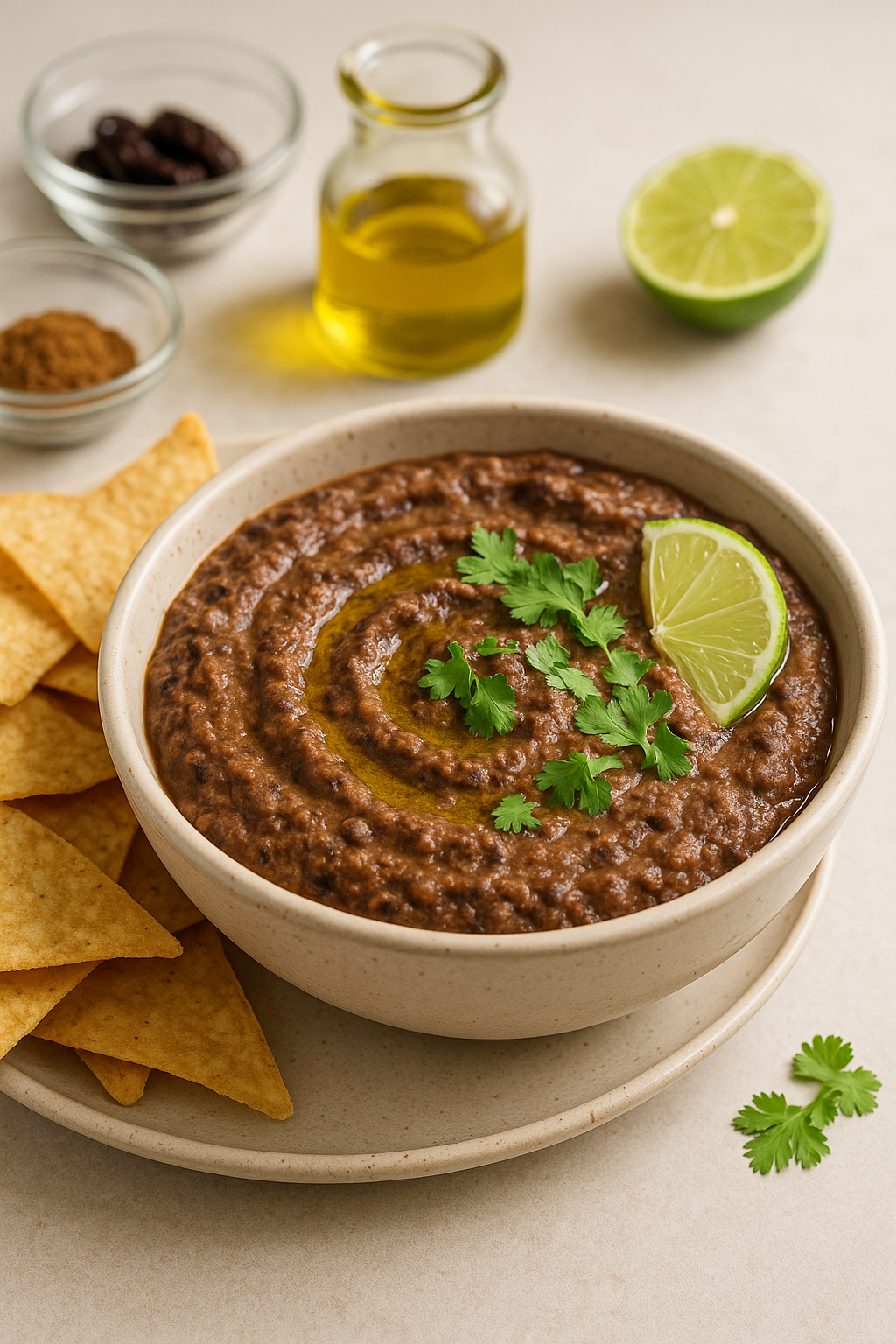 Finished Cannabis-Infused Smoky Chipotle Bean Dip divided into clear servings