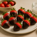 cannabis chocolate dipped strawberries finished recipe styled as the emotional anchor with warm editorial food photography