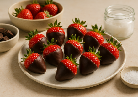 cannabis chocolate dipped strawberries finished recipe styled as the emotional anchor with warm editorial food photography