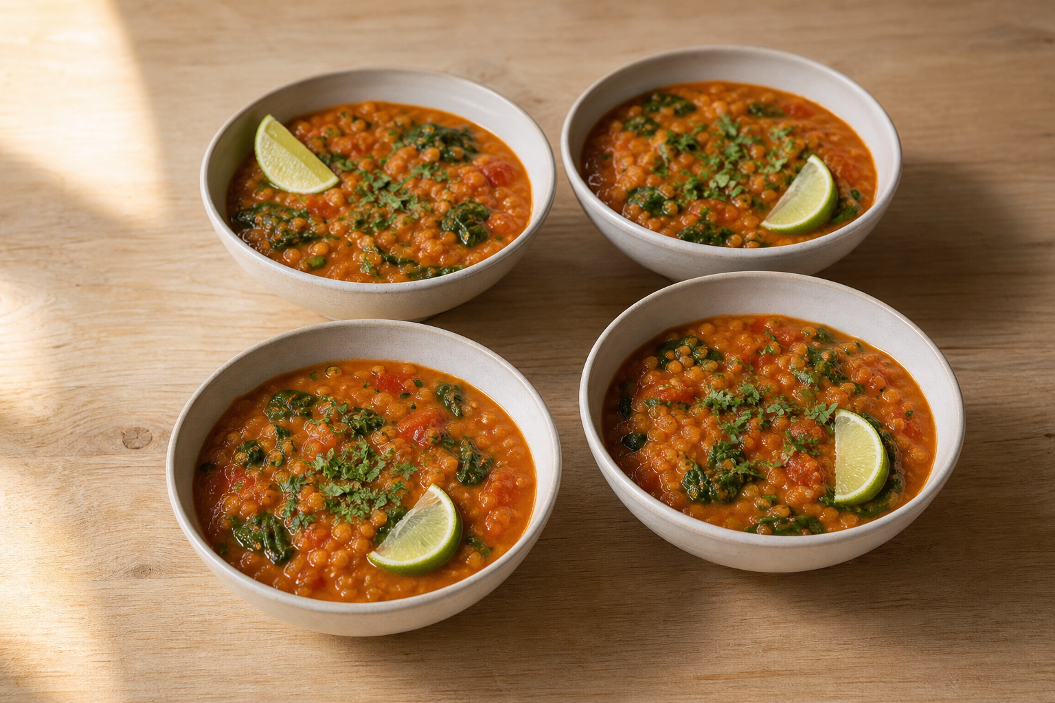 Completed cannabis coconut lentil stew in equal portions