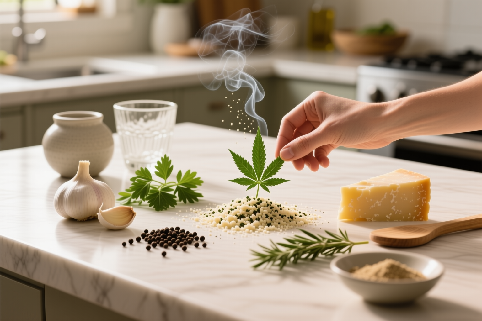 Preparing Cannabis-Infused Garlic and Herb Parmesan Sprinkle with a measured infused ingredient