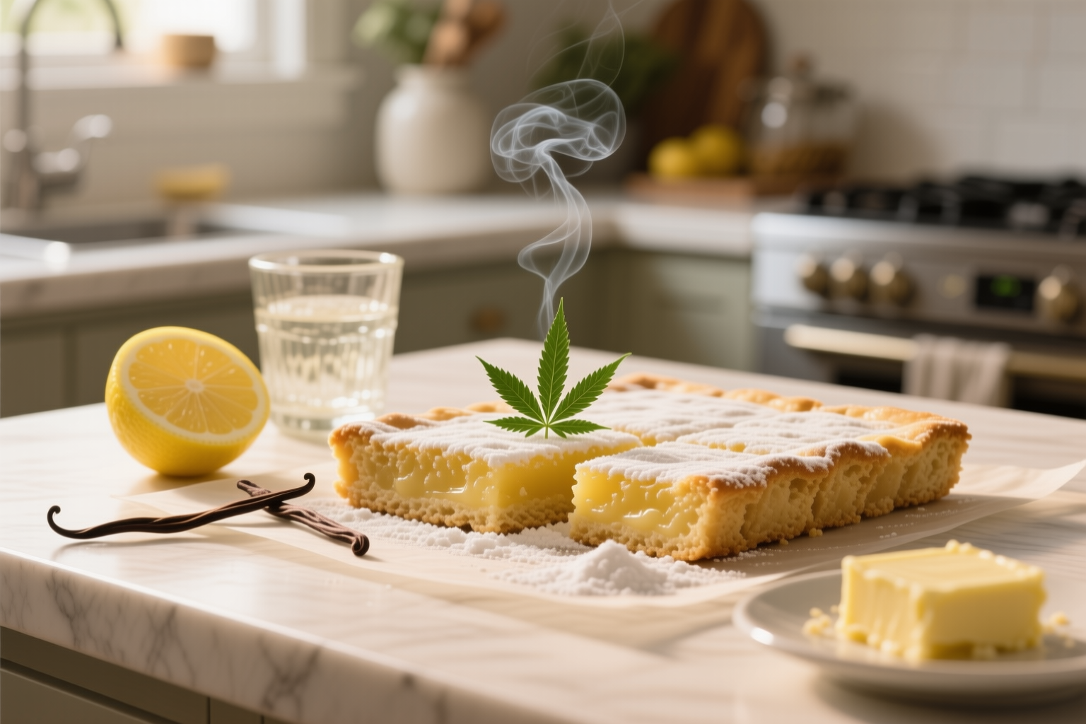 Cannabis-Infused Lemon Bars finished and portioned for measured serving