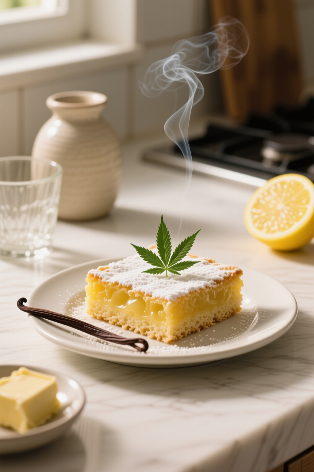 Finished Cannabis-Infused Lemon Bars divided into clear servings