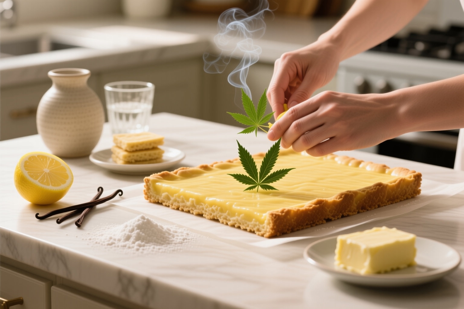 Preparing Cannabis-Infused Lemon Bars with a measured infused ingredient