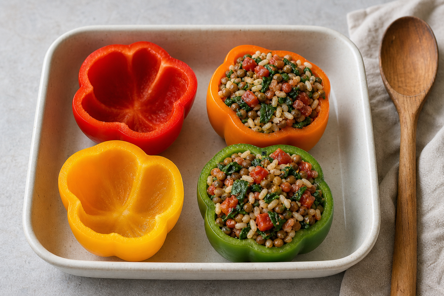 Key preparation step for cannabis lentil stuffed bell peppers