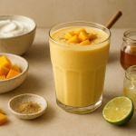 cannabis mango lassi finished recipe styled as the emotional anchor with warm editorial food photography