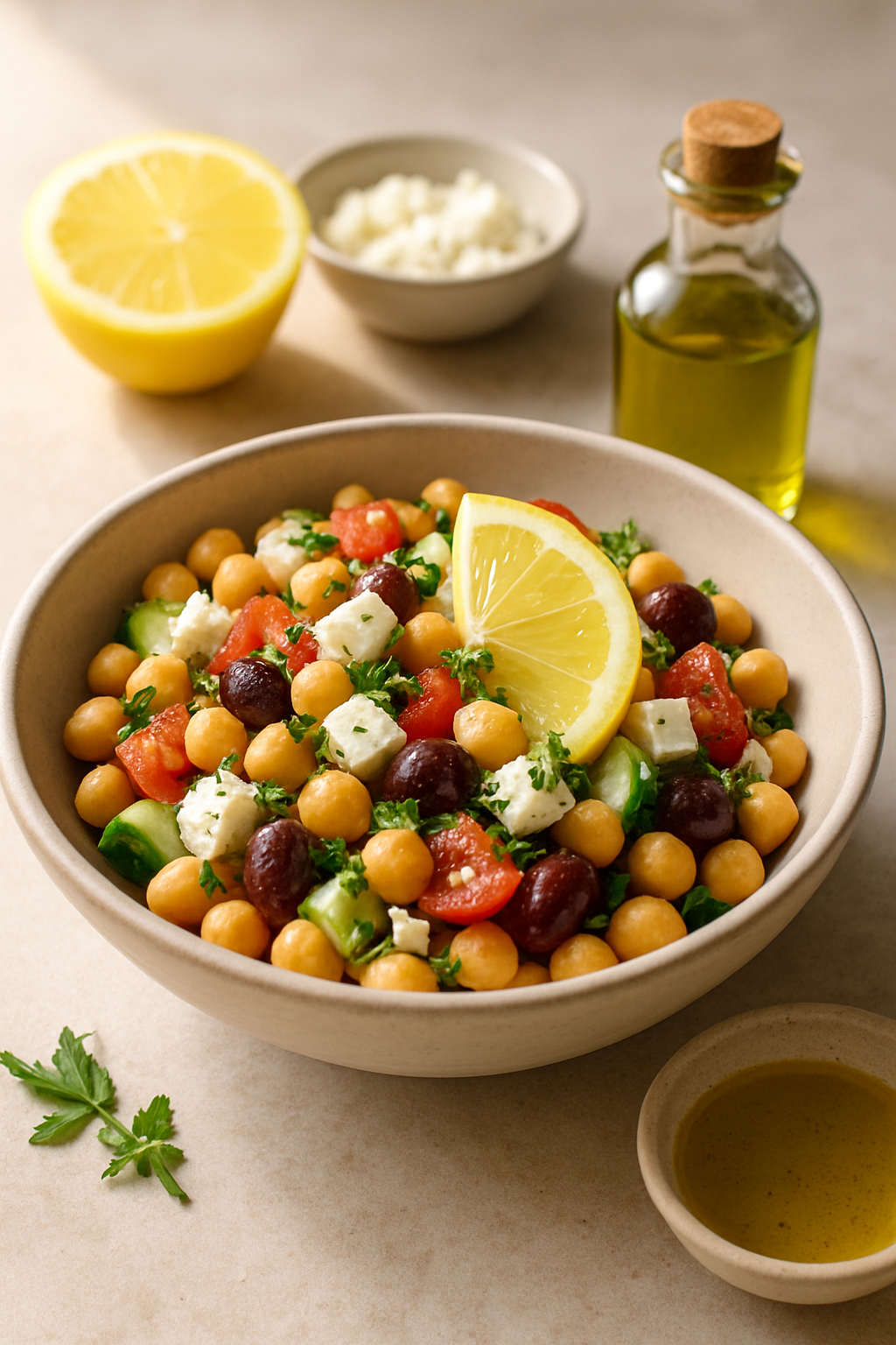 Finished Cannabis-Infused Mediterranean Chickpea Salad divided into clear servings