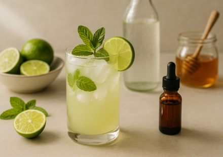 cannabis mint limeade spritzer finished recipe styled as the emotional anchor with warm editorial food photography