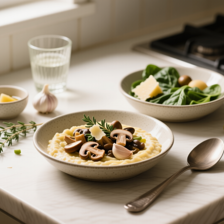 cannabis mushroom polenta bowls finished recipe styled as the emotional anchor with warm editorial food photography